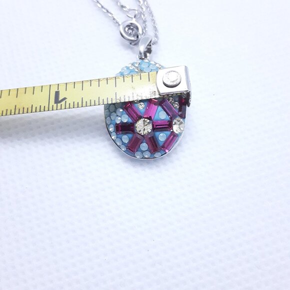16 inch sterling silver chain and pendant auqa blue and fusha colors and cz's - Picture 8 of 9